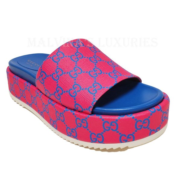 GUCCI SHOES GG SUPREME CANVAS JOY FUCHSIA PLATFORM SLIDE - Picture 7 of 15